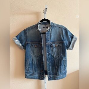 7 For All Mankind Frayed Denim Short Sleeve Jacket